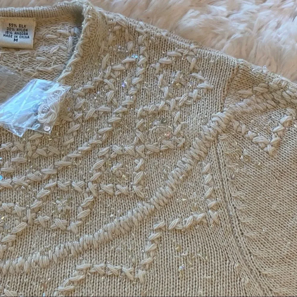 Field Manor Cream Cardigan With Beads And Sequins Size Medium